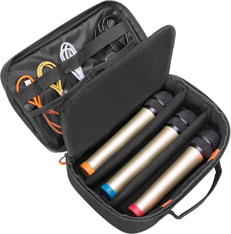 PGmoon 3 Slots Wireless Microphone Carrying Case, Microphone Storage Bag Fits for 3 Mic System Microphones Up to 11’’, Portable Mic case for Singing, Karaoke (Patent Design) - Image 1